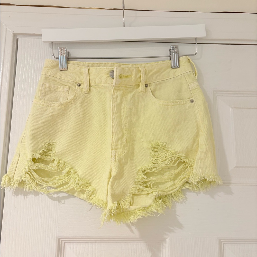 PacSun Yellow Jean Shorts Distressed Frayed Hem